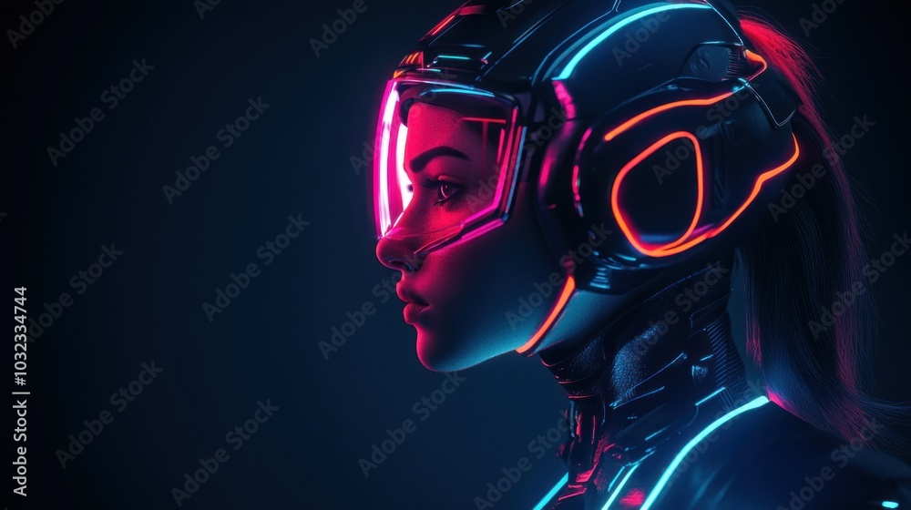 Neon Cyborg Woman Portrait