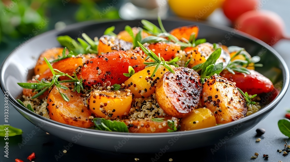 Delectable Vegetarian Meal Featuring Roasted Root Vegetables and Flavorful Quinoa A Healthy and Satisfying Plant Based Dish Delectable Vegetarian Meal Featuring Roasted Root Vegetables and Flavorful Quinoa A Healthy and Satisfying Plant Based Dish