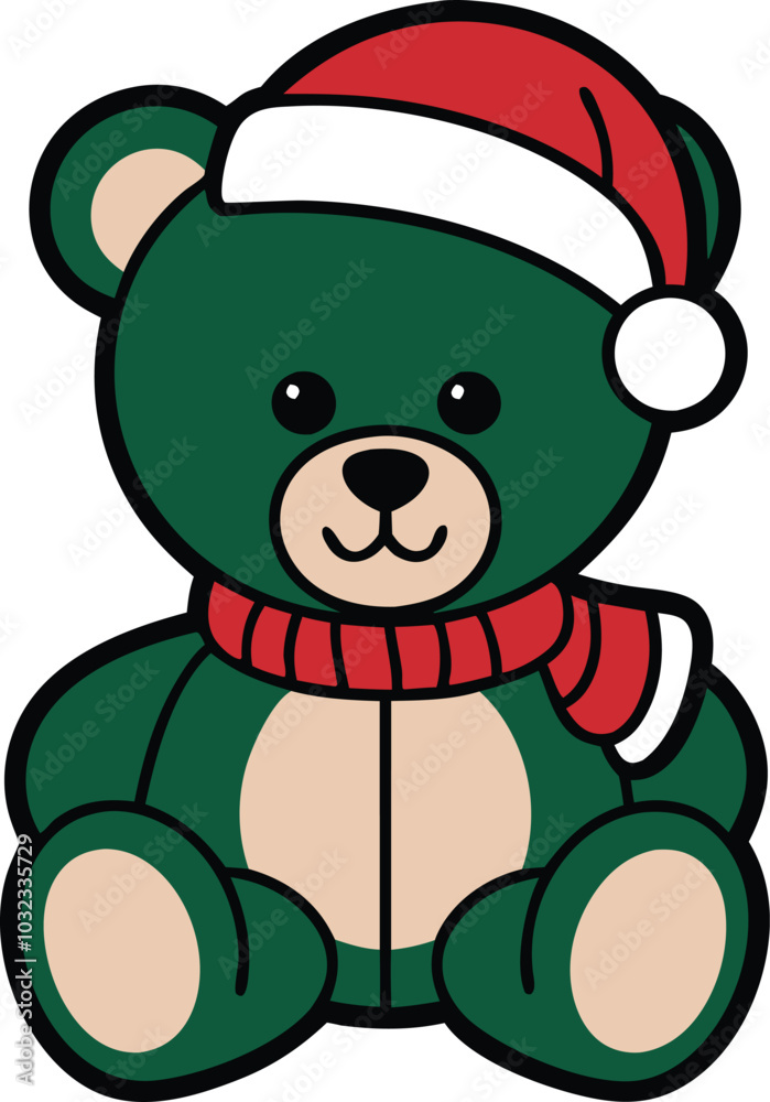 Cute Christmas Teddy Bear with Santa Hat and Scarf Cute Christmas Teddy Bear with Santa Hat and Scarf