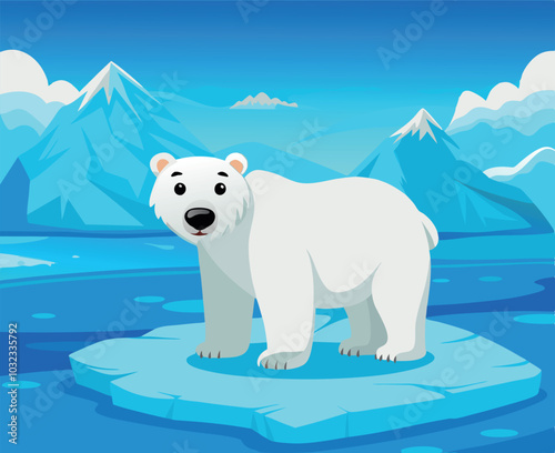Polar bear standing on ice floe in arctic landscape