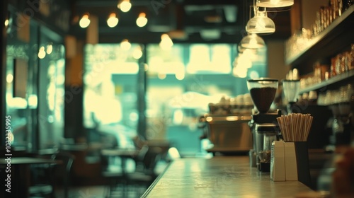 Coffee Shop Interior with Blurry Background