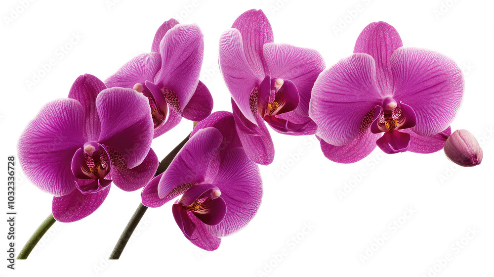 Vibrant purple orchid flowers, white isolate background Vibrant purple orchid flowers, white isolate background