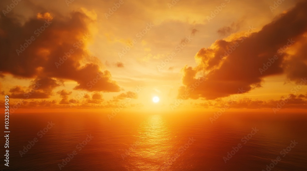 Naklejka premium Golden Sunset Over Ocean