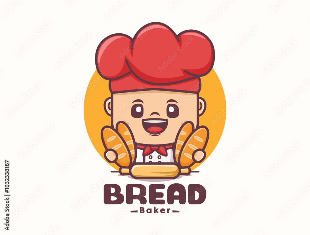 Bread chef mascot design. Bakery logo template