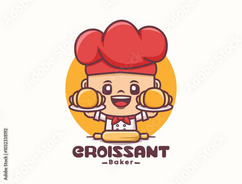 Croissant chef mascot design. Food logo template