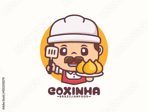 Coxinha cartoon mascot, brazilian food template logo design