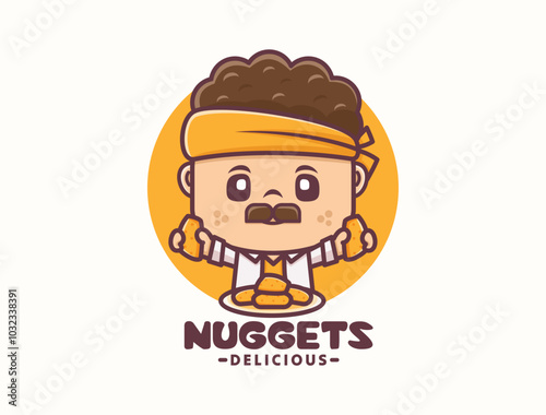 cute man cartoon mascot design with chicken nuggets, food logo template