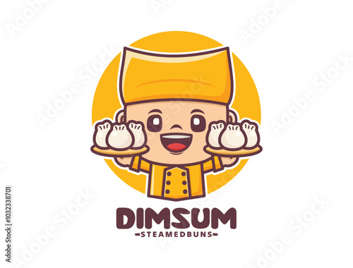 steamed buns dim sum chef cartoon mascot design in yellow uniform