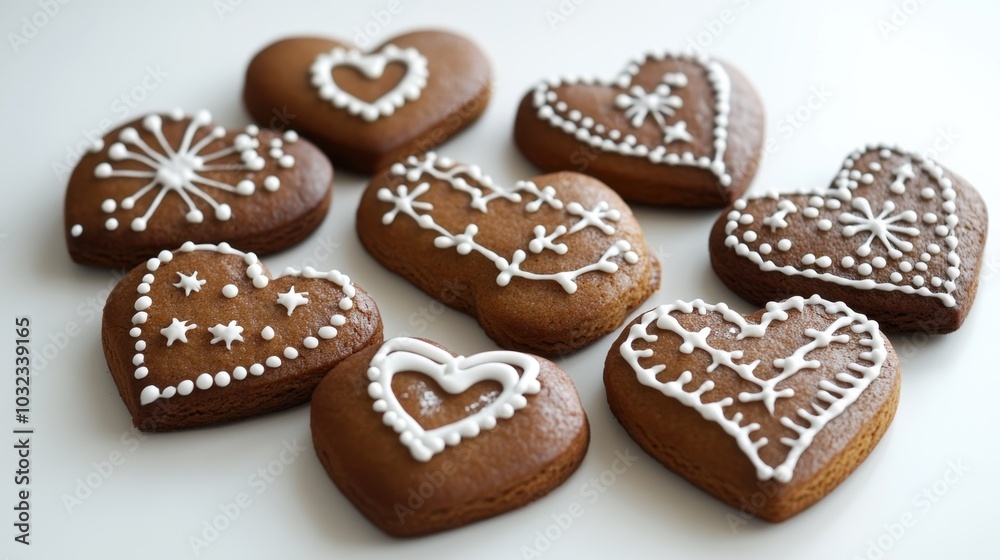 Traditional Lebkuchen gingerbread cookies with icing on a minimalist white surface
Traditional Lebkuchen gingerbread cookies with icing on a minimalist white surface