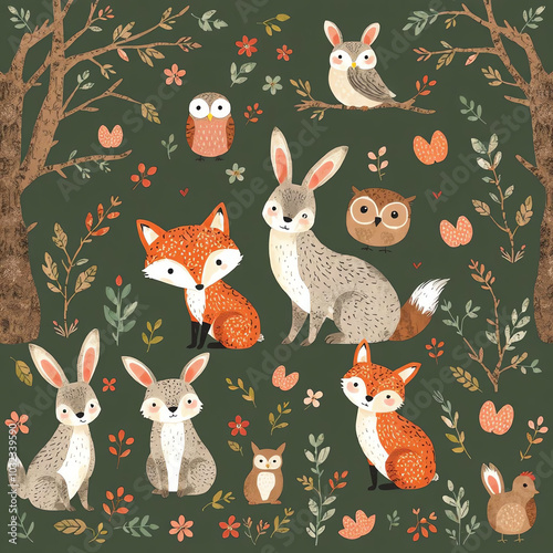 seamless pattern with rabbits photo