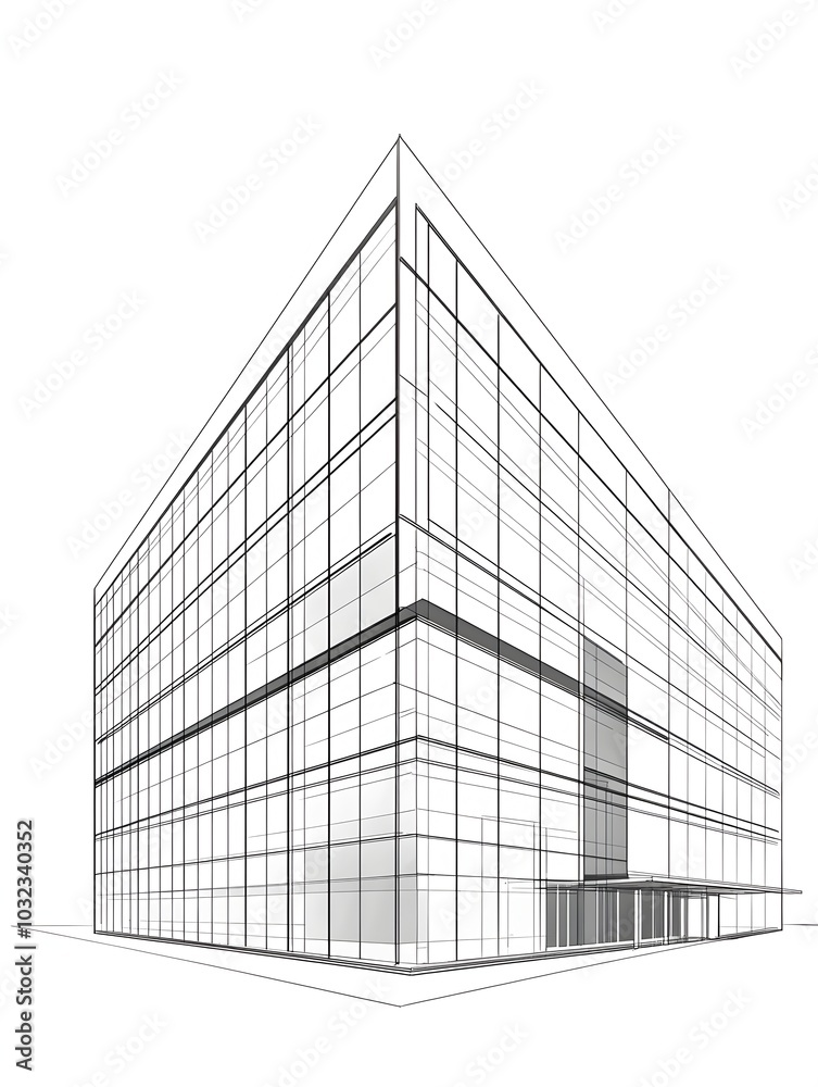 Minimalist Outline of Modern Glass Office Building with Clean Lines and Geometric Design Minimalist Outline of Modern Glass Office Building with Clean Lines and Geometric Design