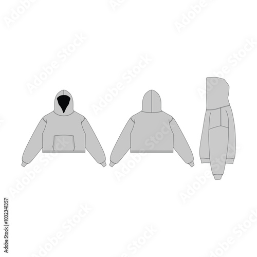 Grey hoodie template featuring a long sleeve sweatshirt with a clipping path. Isolated on a white background, perfect for design mockups and print projects