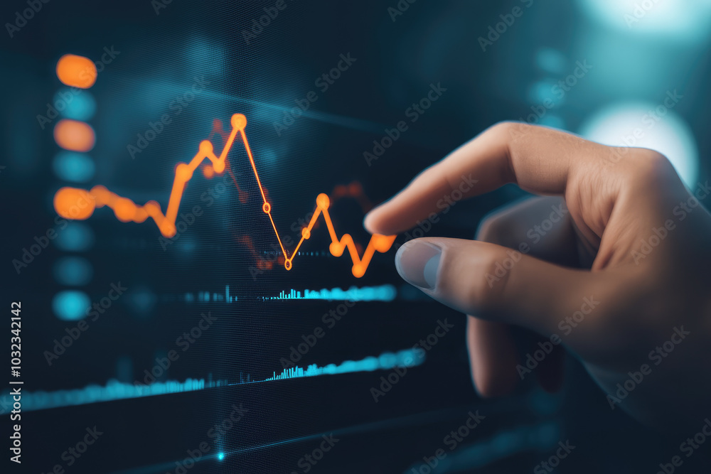 Businessman interacting with digital growth graph, illustrating strategic planning and future business development. Businessman interacting with digital growth graph, illustrating strategic planning and future business development.