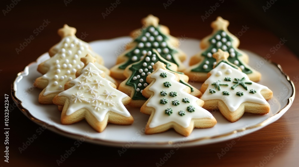 Decorated Christmas cookies shaped like trees, stars, and gingerbread men on a plate
Decorated Christmas cookies shaped like trees, stars, and gingerbread men on a plate