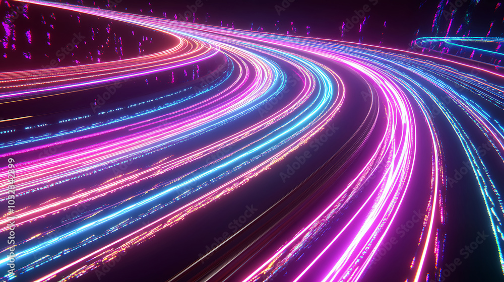 Futuristic highway, digital racetrack, glowing with vibrant neon light trails Futuristic highway, digital racetrack, glowing with vibrant neon light trails