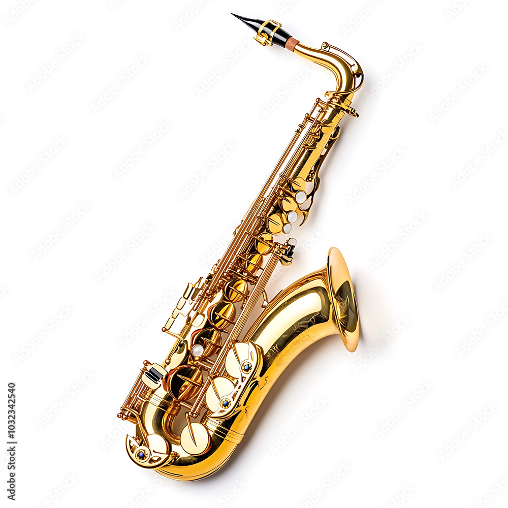Naklejka premium Golden saxophone isolated on white background