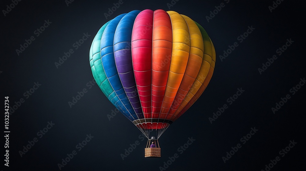 Fototapeta premium Colorful hot air balloon isolated on black background.