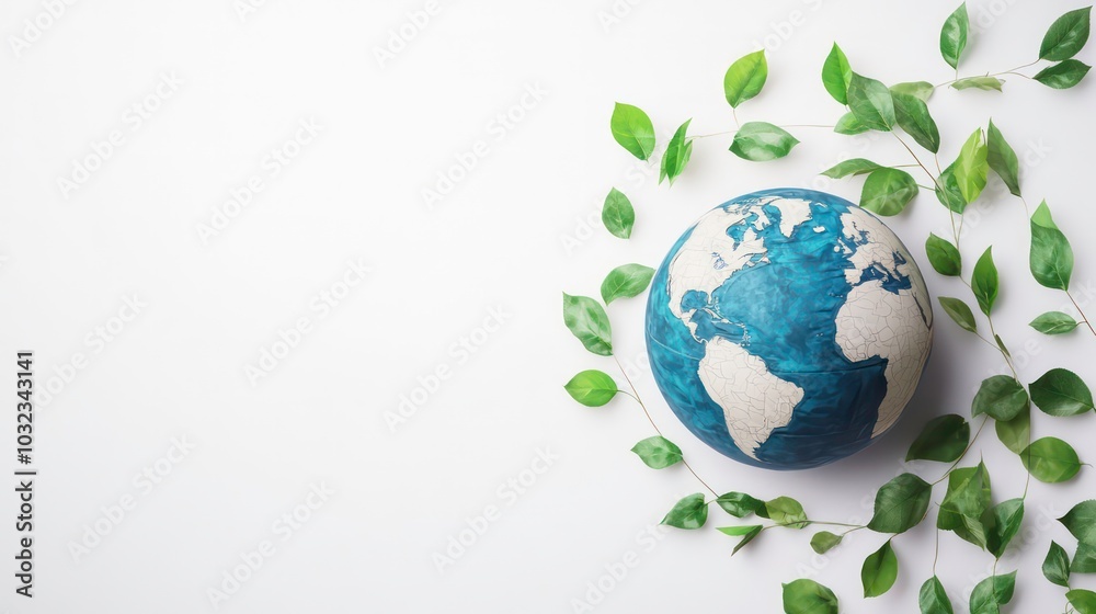 A blue globe surrounded by green leaves on a white background, symbolizing environmental protection. A blue globe surrounded by green leaves on a white background, symbolizing environmental protection.