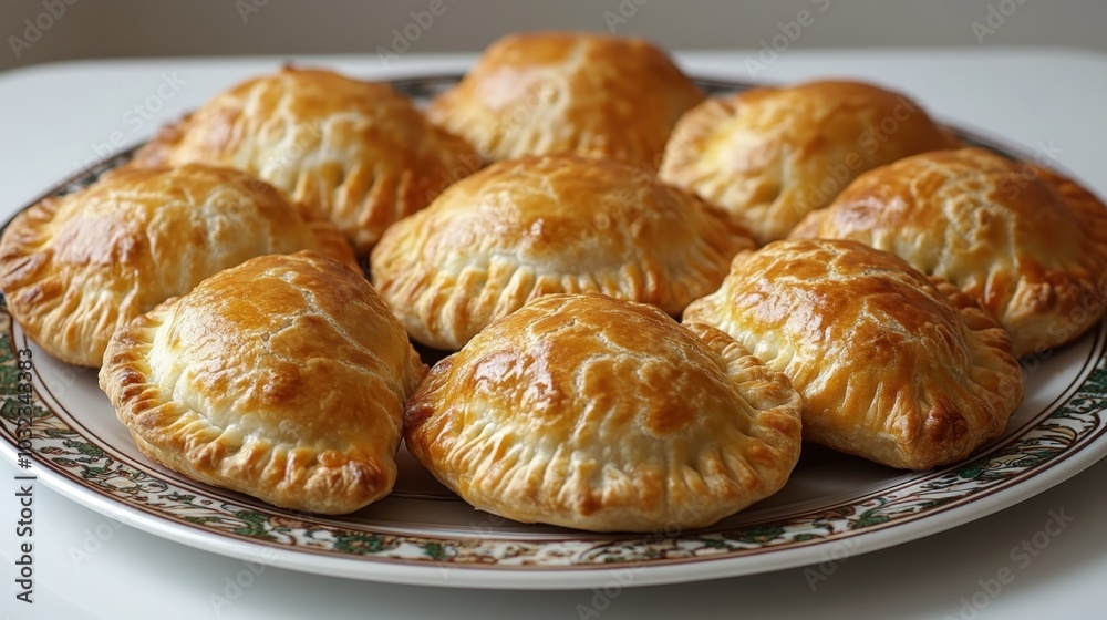 Traditional Argentine empanadas with golden crust arranged on a plate in minimalist style
Traditional Argentine empanadas with golden crust arranged on a plate in minimalist style