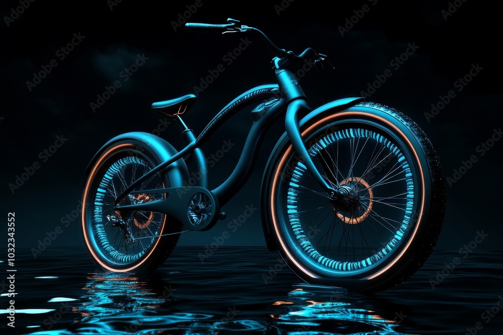 Fototapeta premium Holographic retro bicycle floating, blending old design with futuristic elements