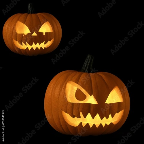 Glowing jack-o'-lantern pumpkin for Halloween on transparent background 