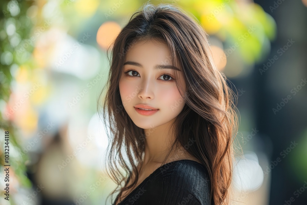 Naklejka premium Young Asian Woman portrait of stylish, elegant beauty, and fashionable charm of a young Asian woman, Generative AI