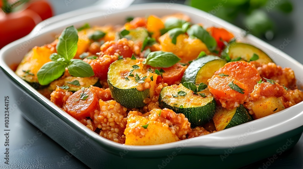 Savory and Nourishing Vegetarian Casserole Filled with a Vibrant Medley of Fresh Vegetables and Wholesome Grains for a Wholesome and Delicious Meal Savory and Nourishing Vegetarian Casserole Filled with a Vibrant Medley of Fresh Vegetables and Wholesome Grains for a Wholesome and Delicious Meal