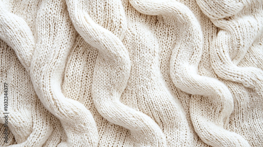 Cozy Textured White Knitted Fabric Featuring Thick Cable Patterns Cozy Textured White Knitted Fabric Featuring Thick Cable Patterns