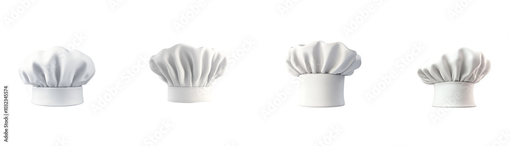 set of 3D render of a chef's hat isolated on a white background