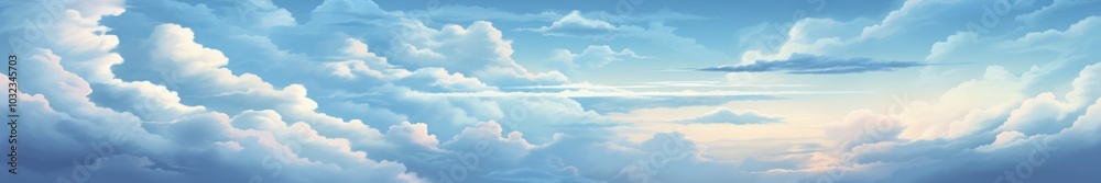 Serene Skyline. Blue Sky with Fluffy Clouds. Cloudscape, Skyscape. Beautiful, Aesthetic Scene Serene Skyline. Blue Sky with Fluffy Clouds. Cloudscape, Skyscape. Beautiful, Aesthetic Scene