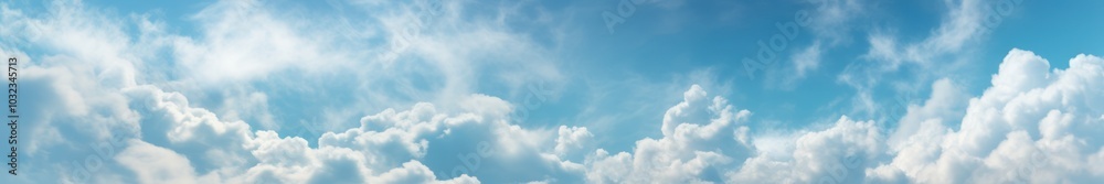 Serene Skyline. Blue Sky with Fluffy Clouds. Cloudscape, Skyscape. Beautiful, Aesthetic Scene Serene Skyline. Blue Sky with Fluffy Clouds. Cloudscape, Skyscape. Beautiful, Aesthetic Scene