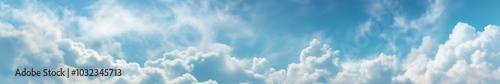 Serene Skyline. Blue Sky with Fluffy Clouds. Cloudscape, Skyscape. Beautiful, Aesthetic Scene