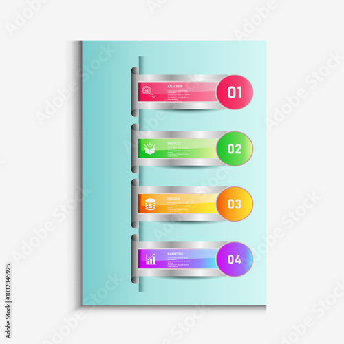 Business infographic template. 4 Step timeline journey. Process diagram, 4 options on white background, Infograph elements vector illustration.