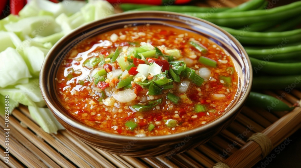Spicy Sauce in Bowl with Fresh Ingredients Spicy Sauce in Bowl with Fresh Ingredients