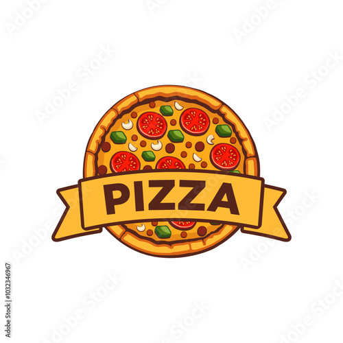 Pizza logo vector the dough into a flat bread shape photo