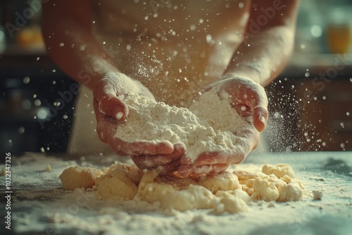 Someone is kning dough into a pile on a table photo