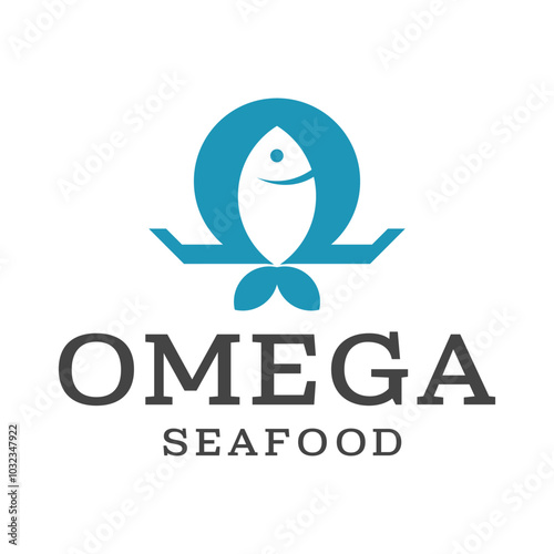 omega seafood flat minimalist logo design