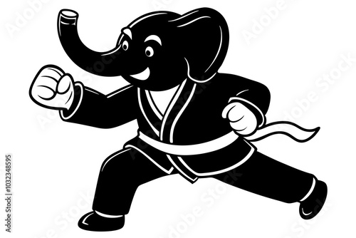 Cute elephant Peanut practicing karate. Cartoon vector 