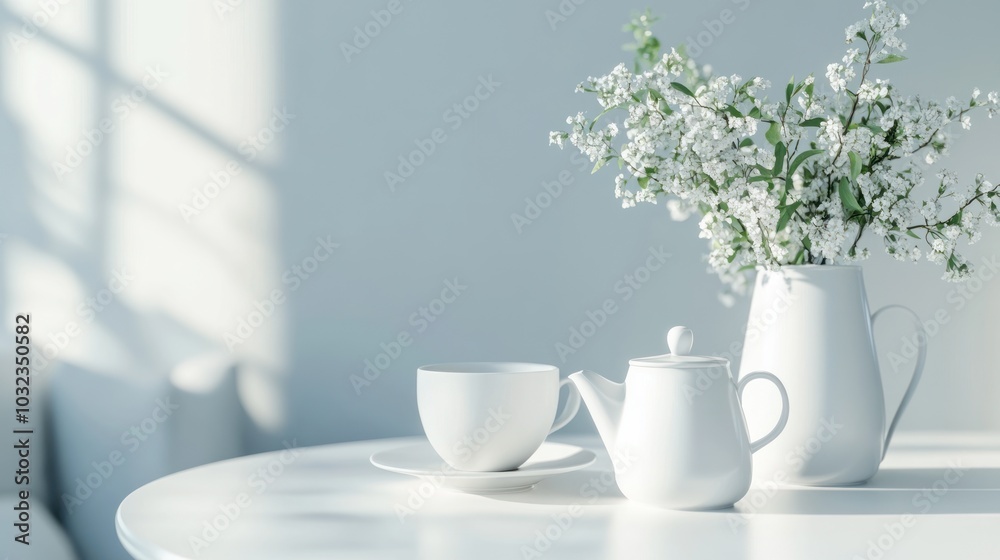 Obraz premium White Tea Set With Flowers