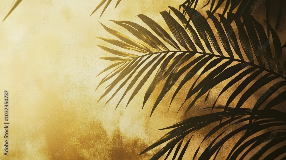 Obraz premium vintage hand-drawn illustration with golden paint of palm branch