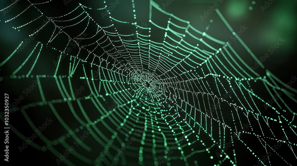 Digital green spiderweb art with a hypnotic effect. Digital green spiderweb art with a hypnotic effect.