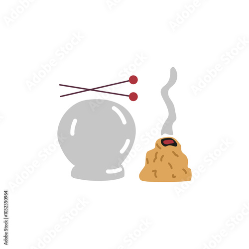 Vector illustration of instruments for moxotherapy and acupuncture: glass ball, needles. photo