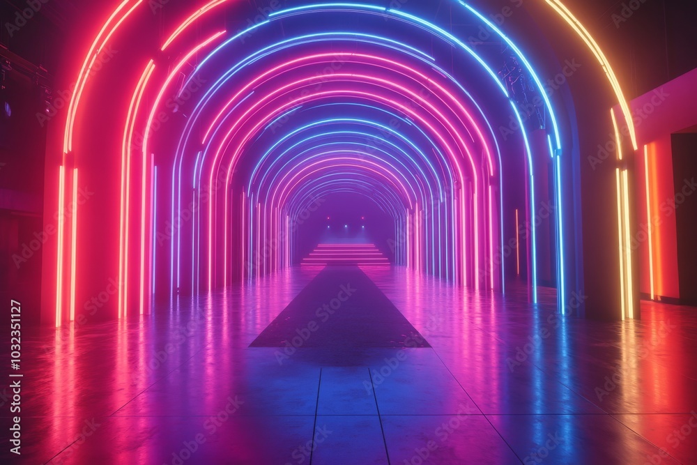 Neon Light Tunnel Abstract Pink Blue Yellow Glow Night Future Cyberpunk Technolo Neon Light Tunnel Abstract Pink Blue Yellow Glow Night Future Cyberpunk Technolo