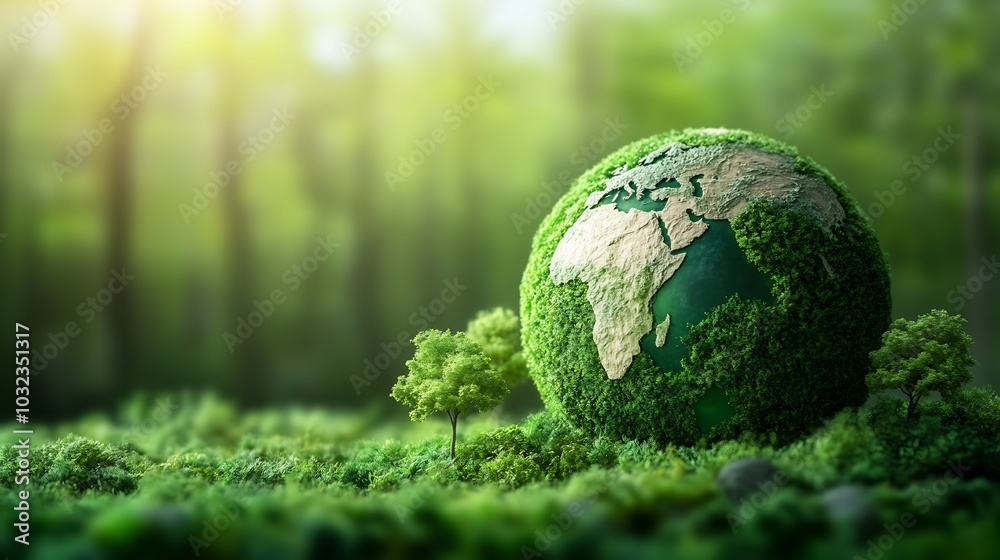 Earth Day ecofriendly concept modern minimalist style A sleek globe with vibrant green landmasses surrounded by abstract tree icons promoting sustainability and clean energy solutions Earth Day ecofriendly concept modern minimalist style A sleek globe with vibrant green landmasses surrounded by abstract tree icons promoting sustainability and clean energy solutions