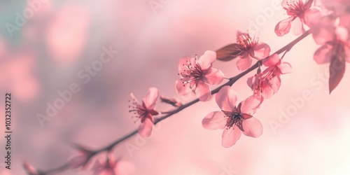 Pink cherry blossoms against a soft background.