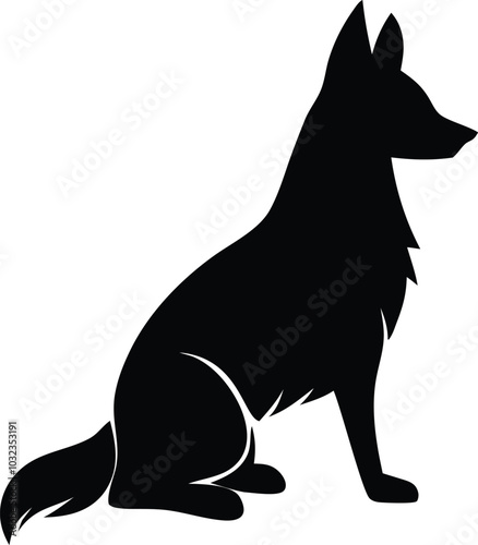 Illustration of a Sitting German Shepherd Dog Silhouette vector