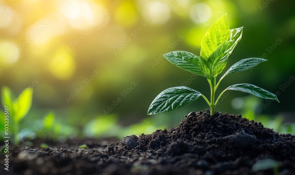 Small plant caring for the environment and world environment day young plant in sunshine and green nature background, Generative AI Small plant caring for the environment and world environment day young plant in sunshine and green nature background, Generative AI
