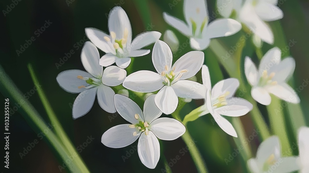 Elegant White Starflowers Blooming in Lush Green Foliage Elegant White Starflowers Blooming in Lush Green Foliage