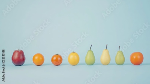 Simple arrangement of fresh fruits on pastel background, negative space for text