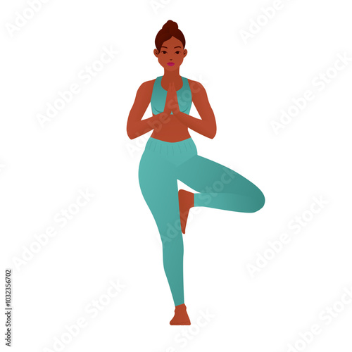 Yogini in Tree Pose Vrksasana Standing Balance Yoga Vector Illustration